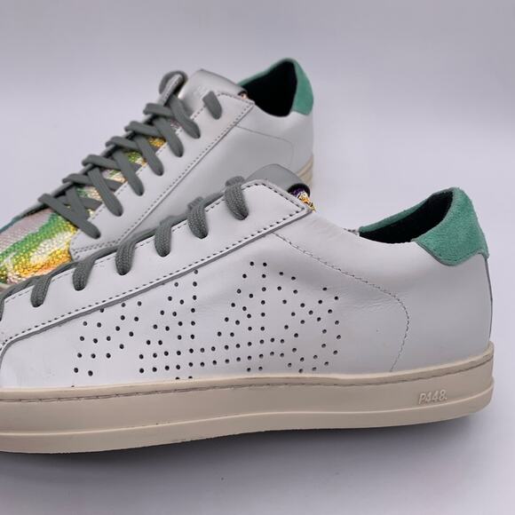 P448 John Women's White Leather Glitter Camo Iridescent Sneakers - Size: EUR 36 - Picture 11 of 15